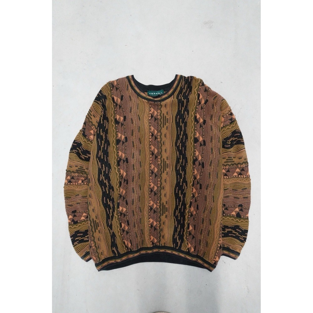 Vintage Tundra Canada 3D Knit Sweater XXL Earth Tone Coogi Style Textured